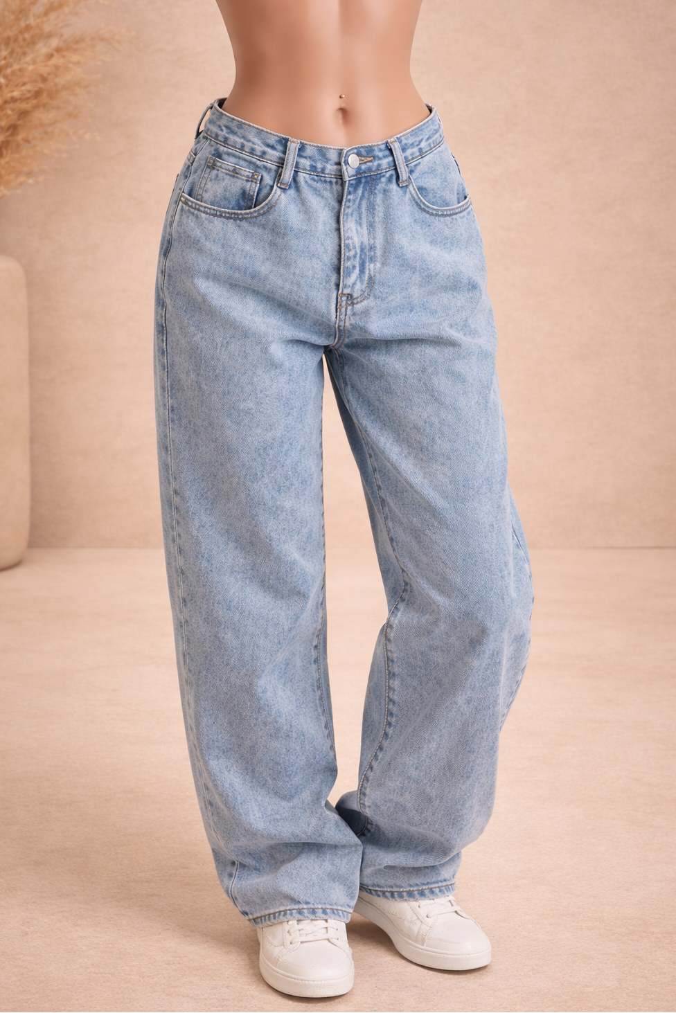 Jean taille mi-haute décontracté