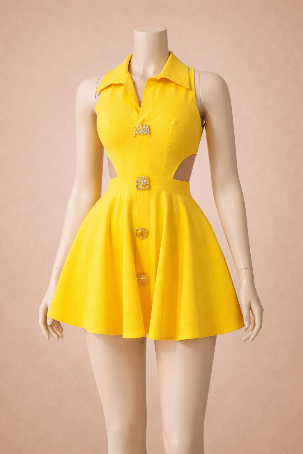 Robe unie taille haute plissée