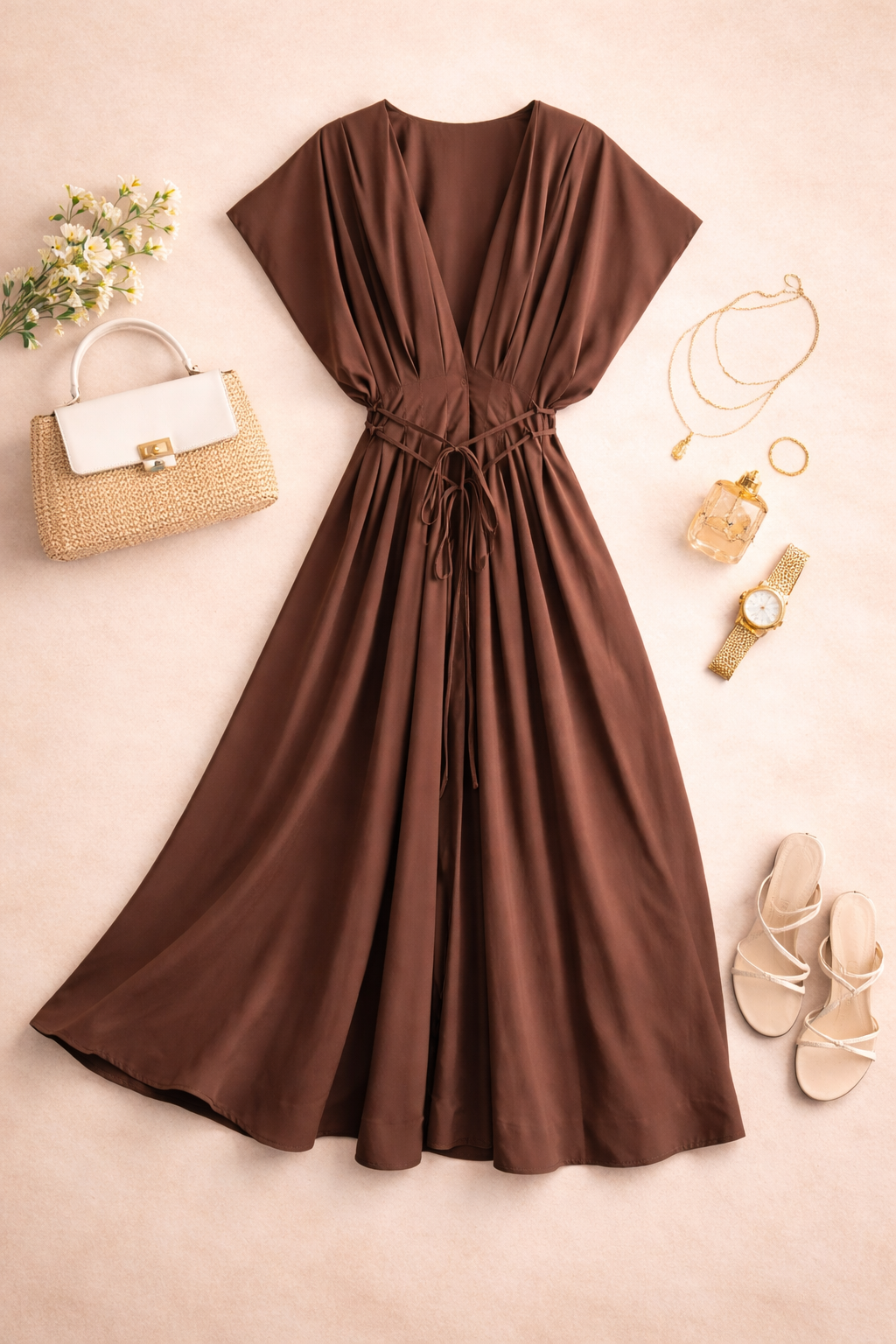 Robe midi fluide ceinturée