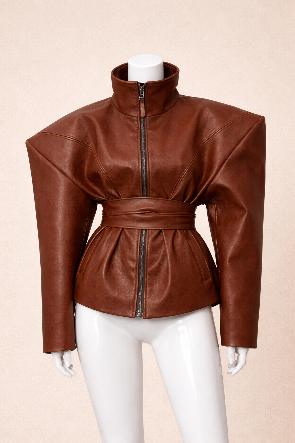 Veste en cuir à épaules larges