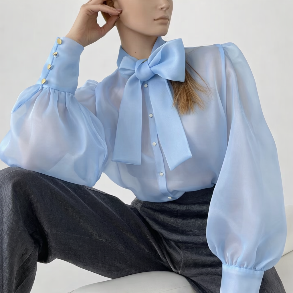 Chemisier en mousseline transparent à nœud