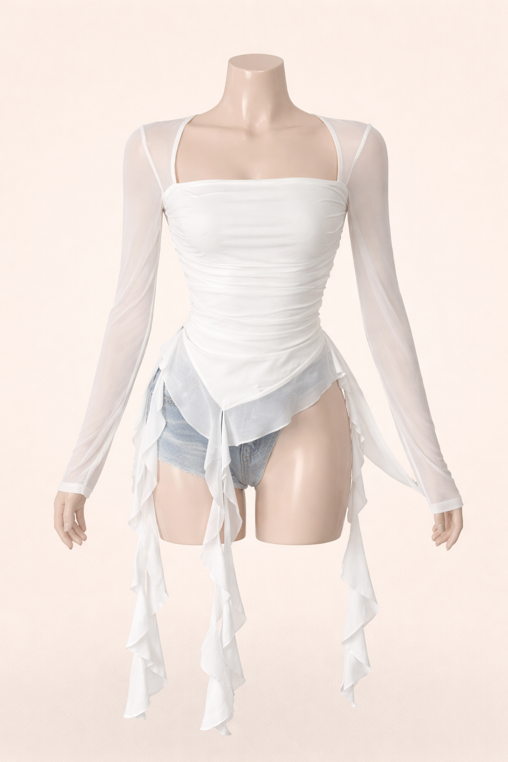 T-shirts sexy à manches longues à volants