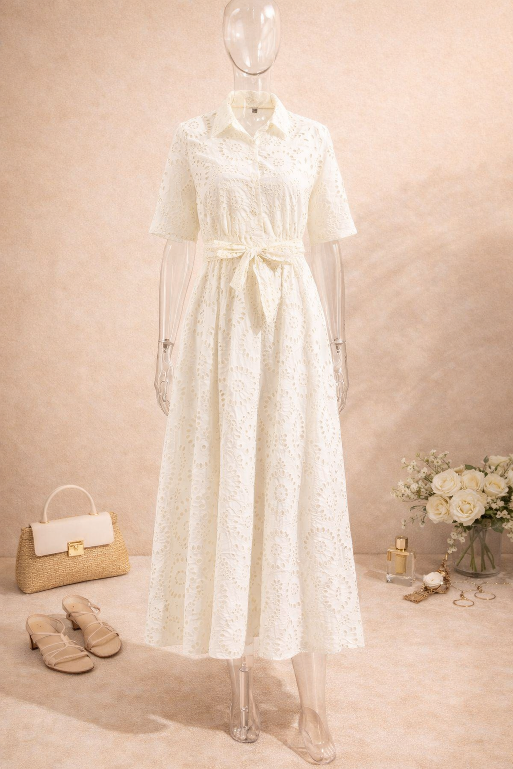 Robe midi blanche en dentelle