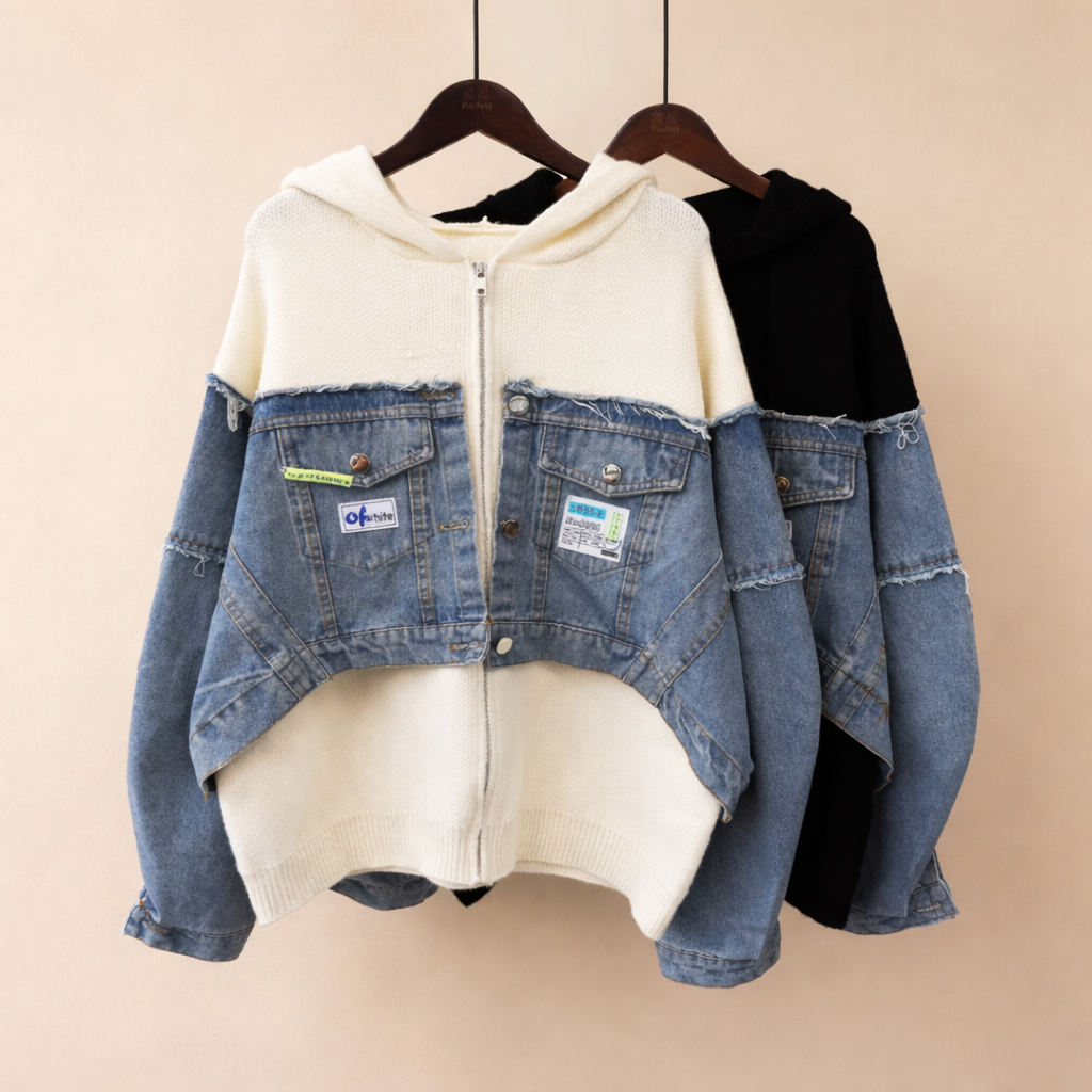 Manteau-pull en maille à capuche