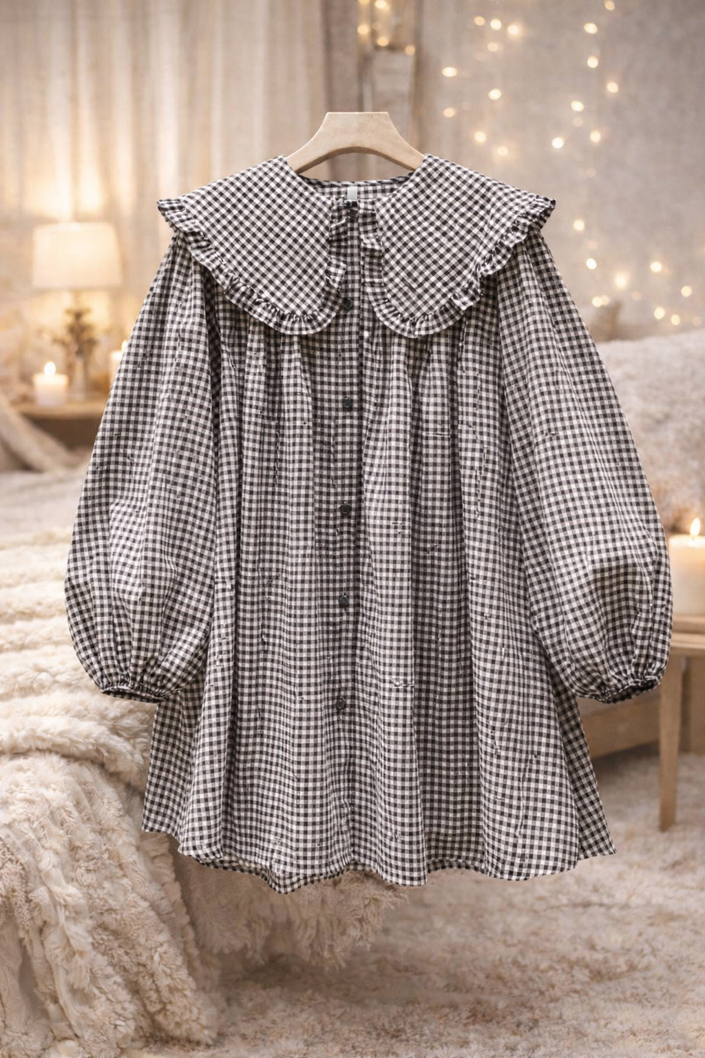 Chemise à carreaux col Claudine