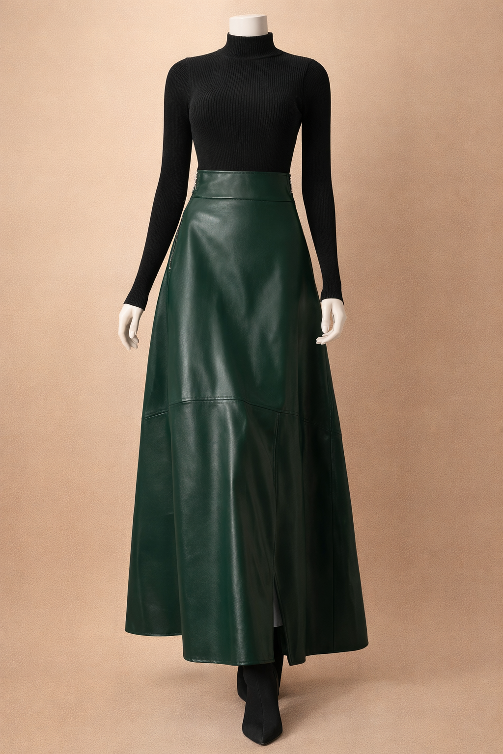 Jupe longue en cuir PU