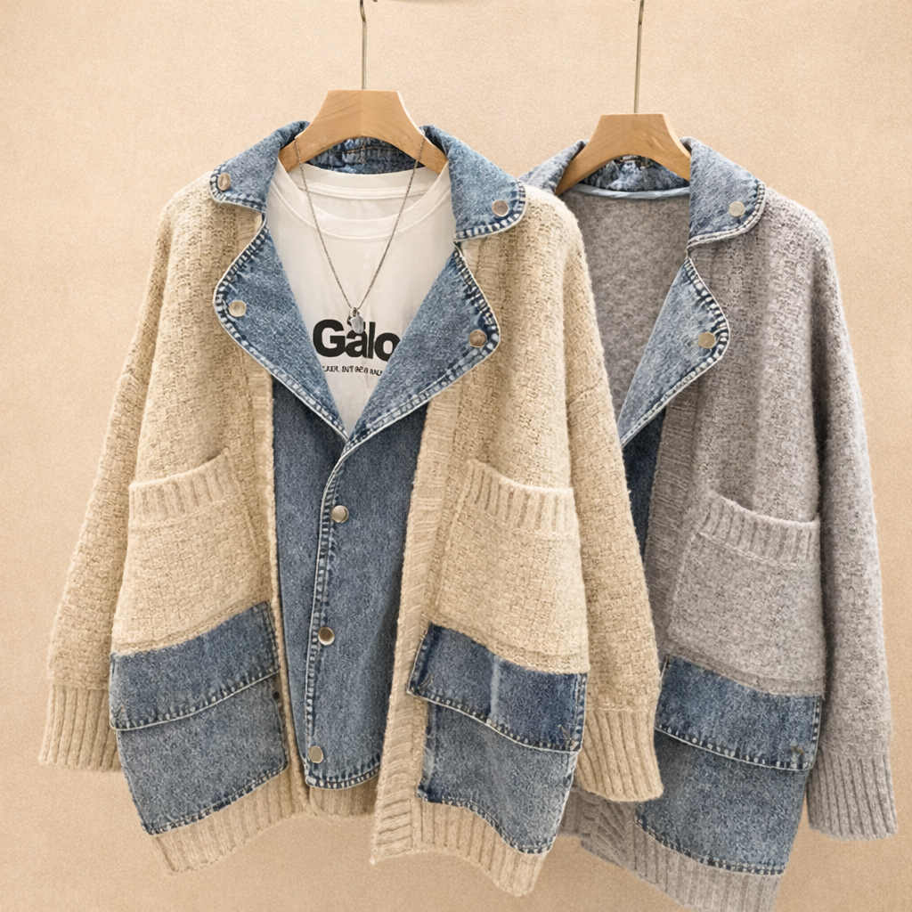 Cardigan en maille rétro effet denim