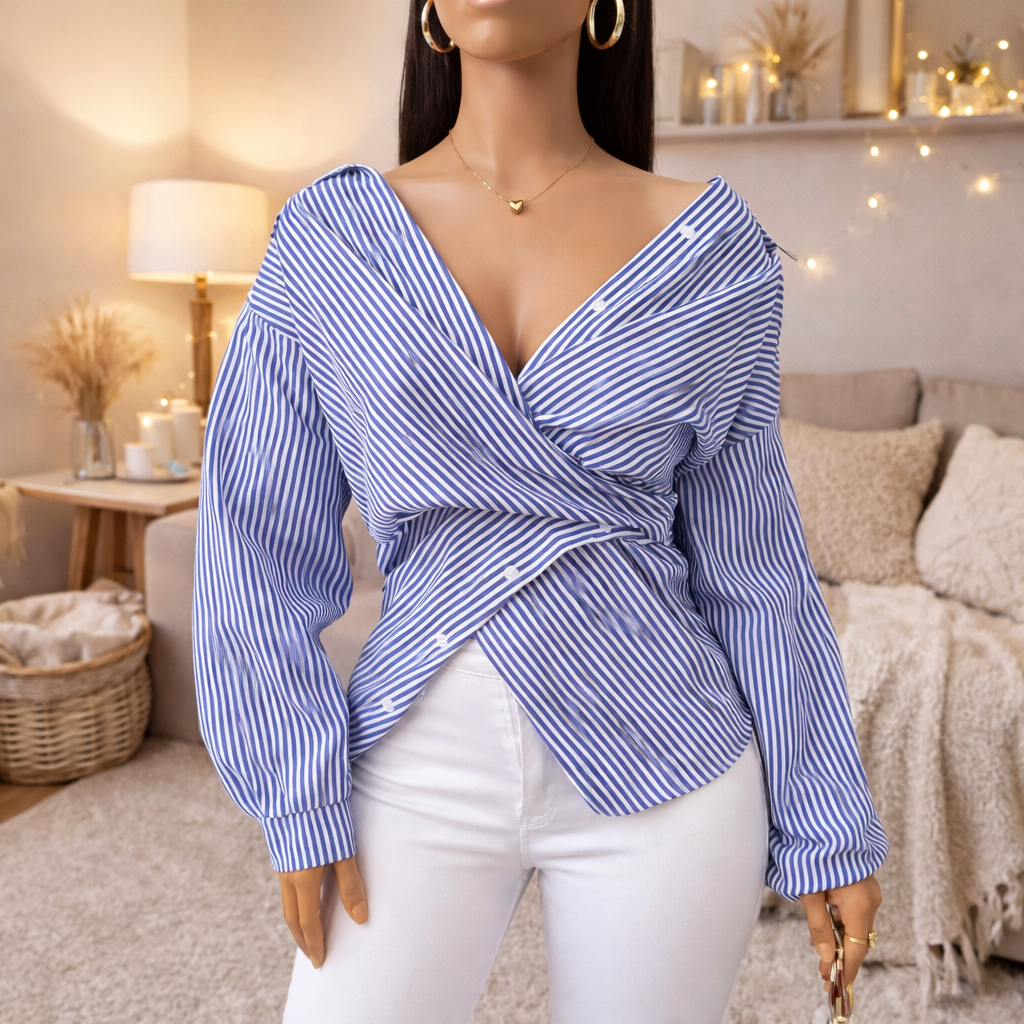 Blouse chic manches longues à rayures