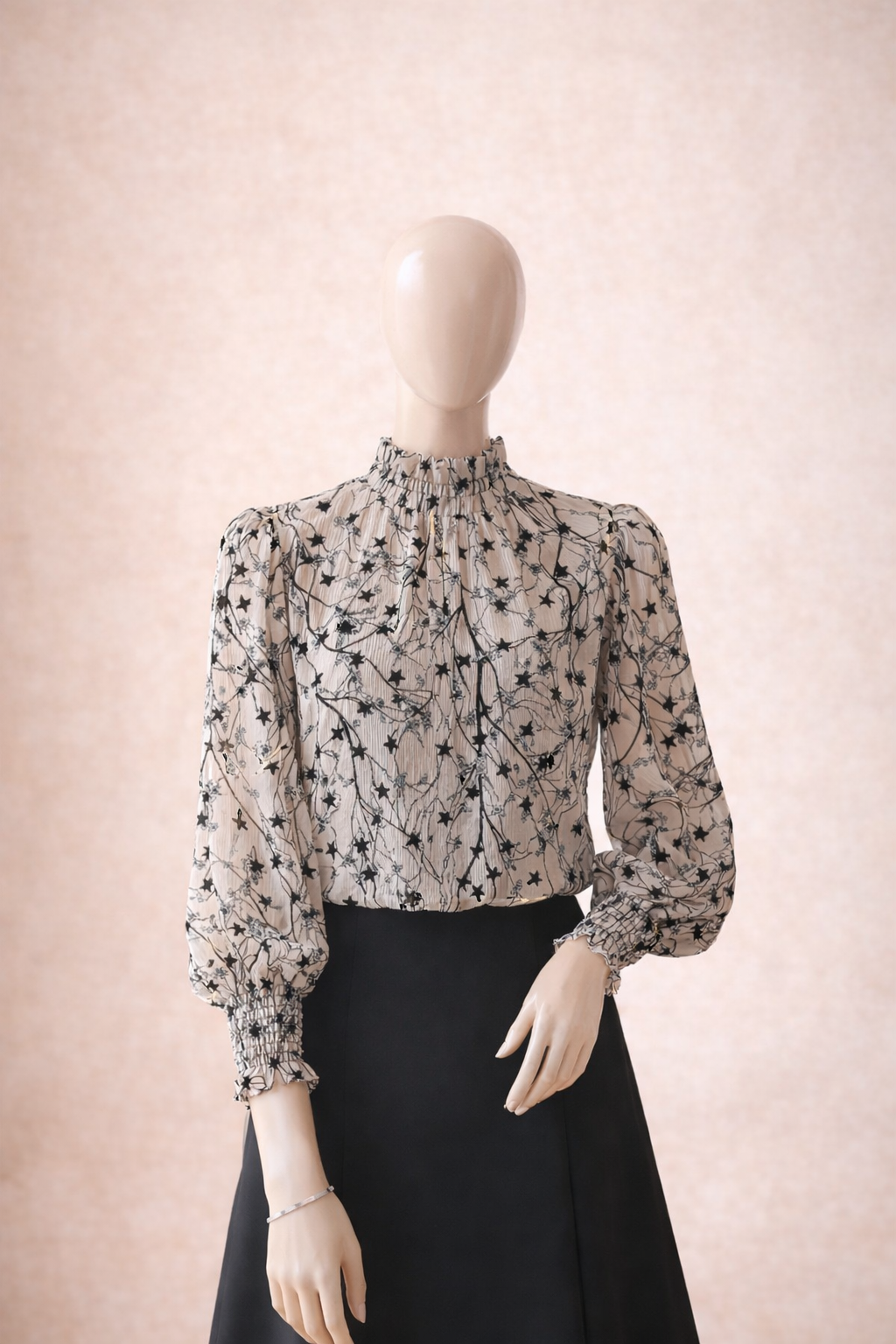 Blouse chiffon à col montant