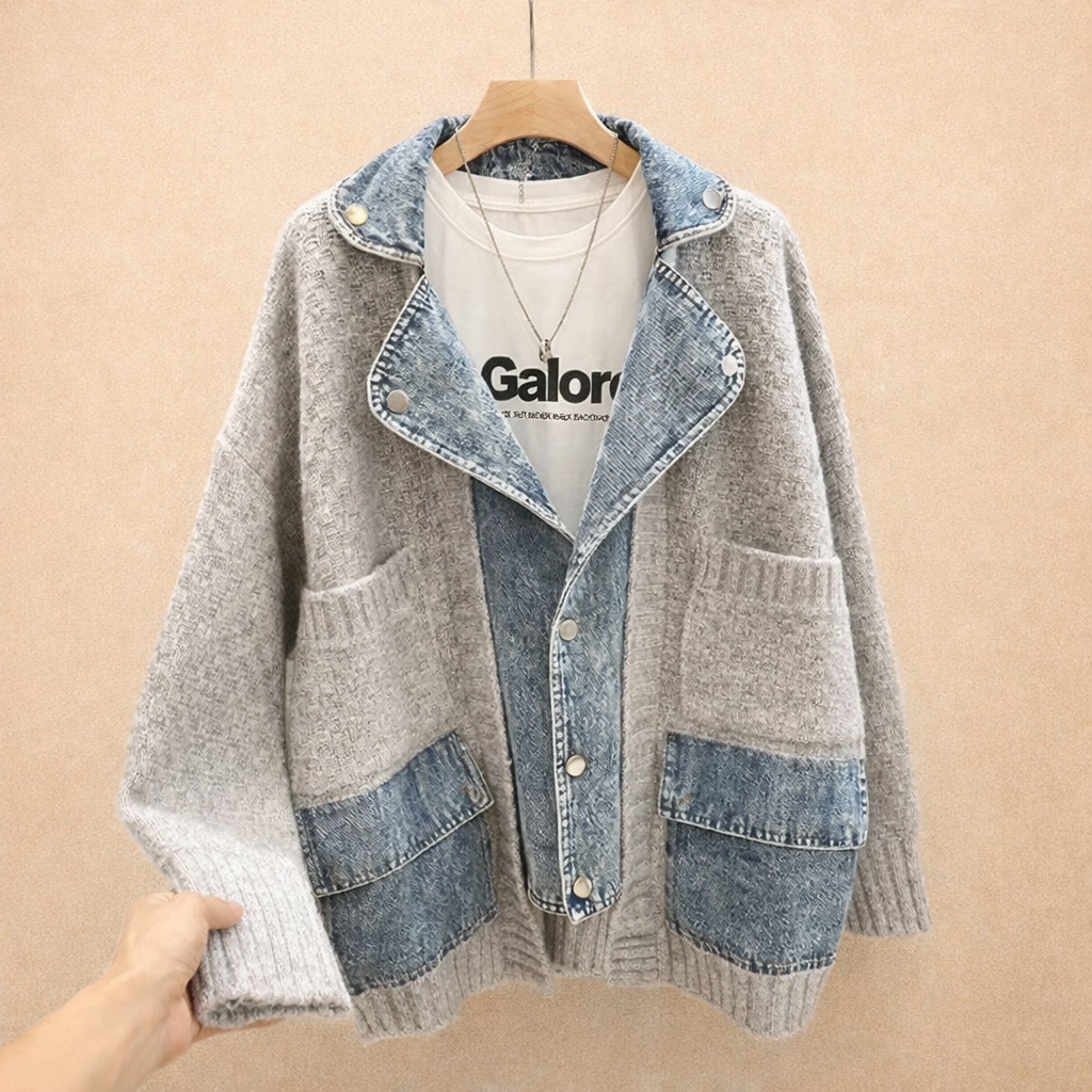 Cardigan en maille rétro effet denim