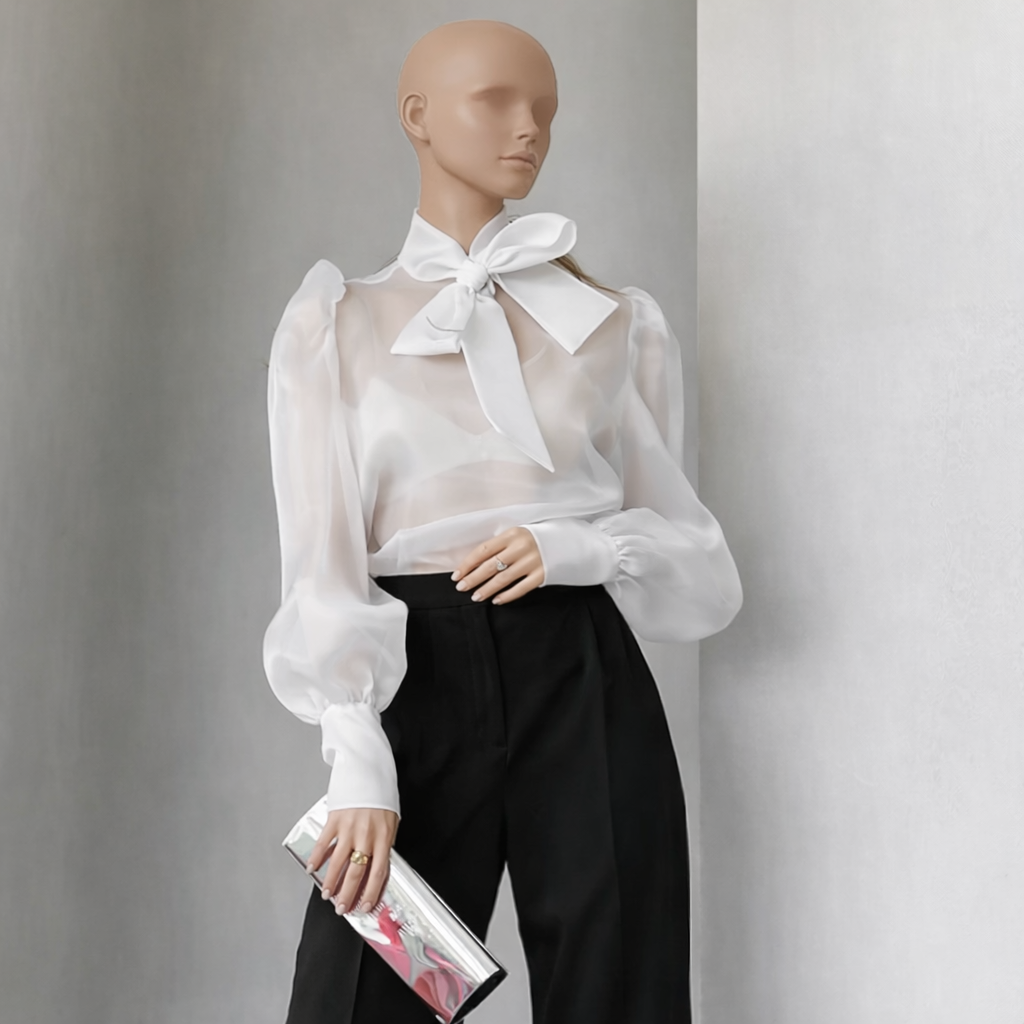 Chemisier en mousseline transparent à nœud