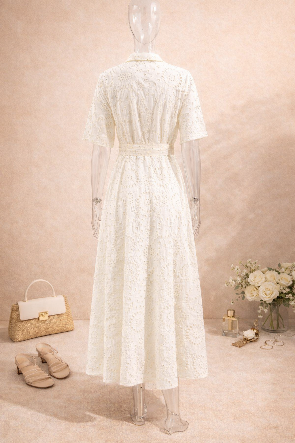 Robe midi blanche en dentelle