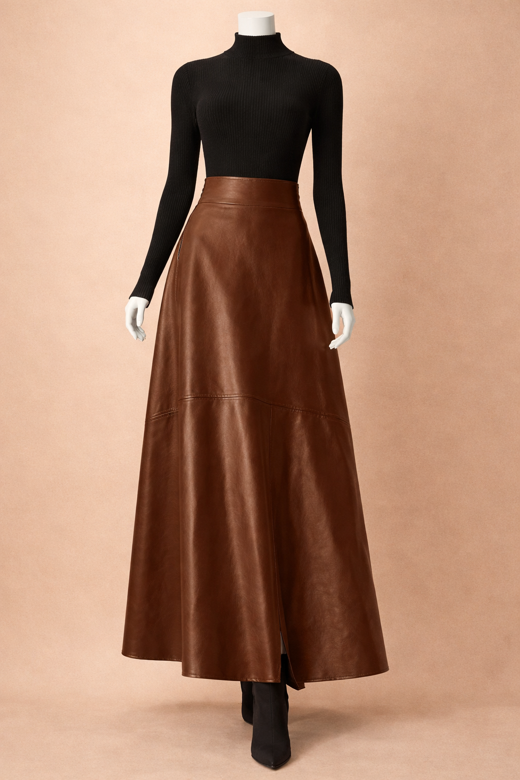 Jupe longue en cuir PU