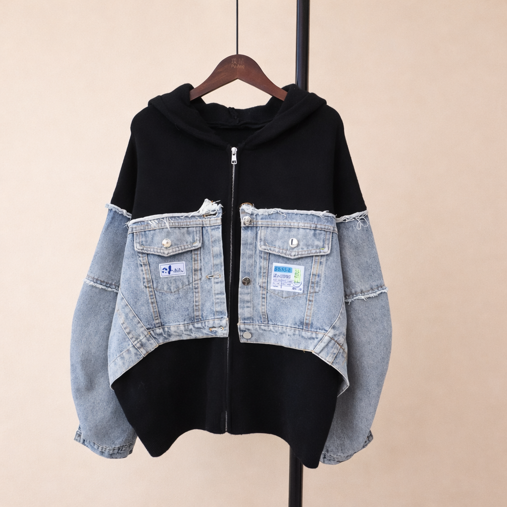 Manteau-pull en maille à capuche