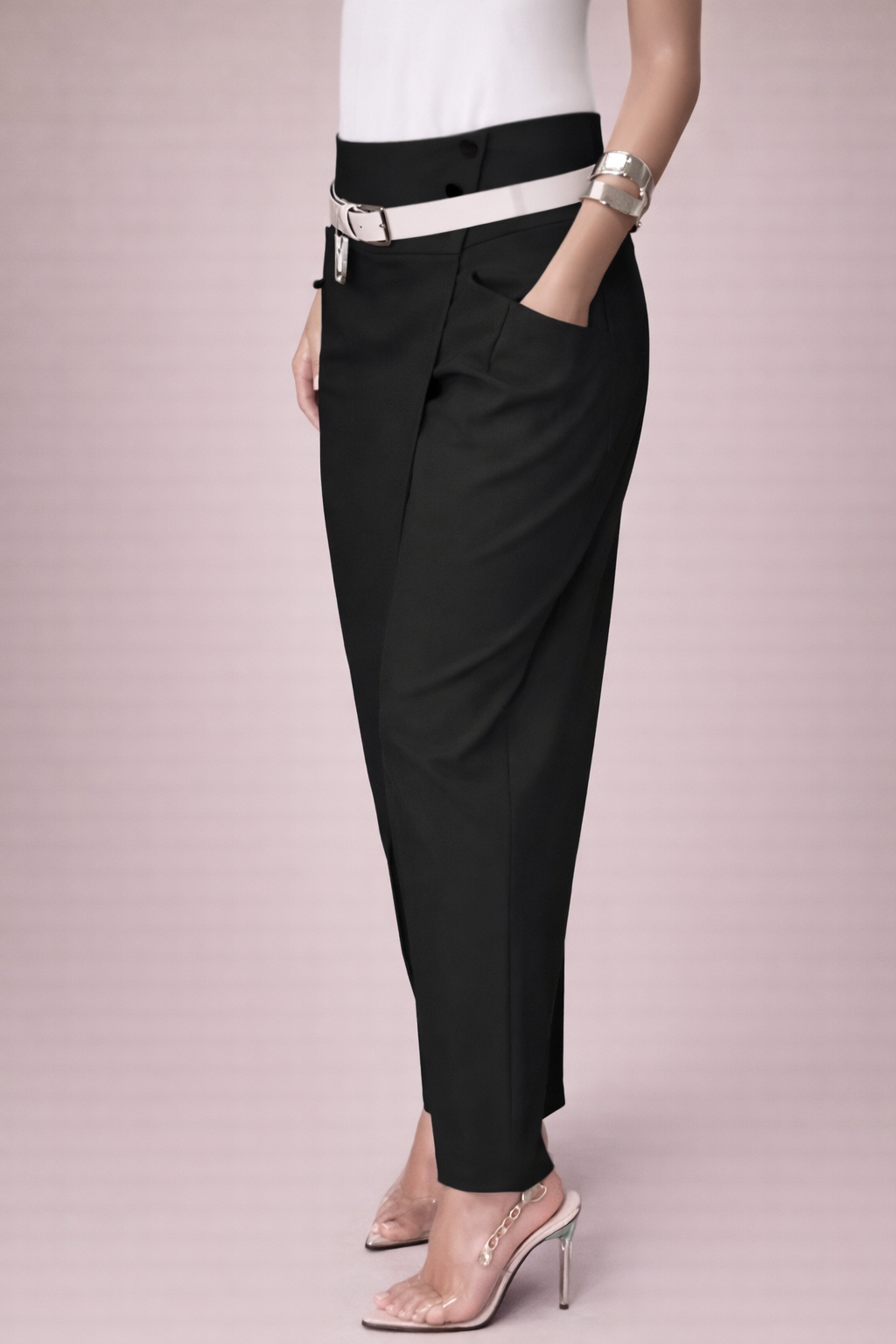 Pantalon taille haute asymétrique