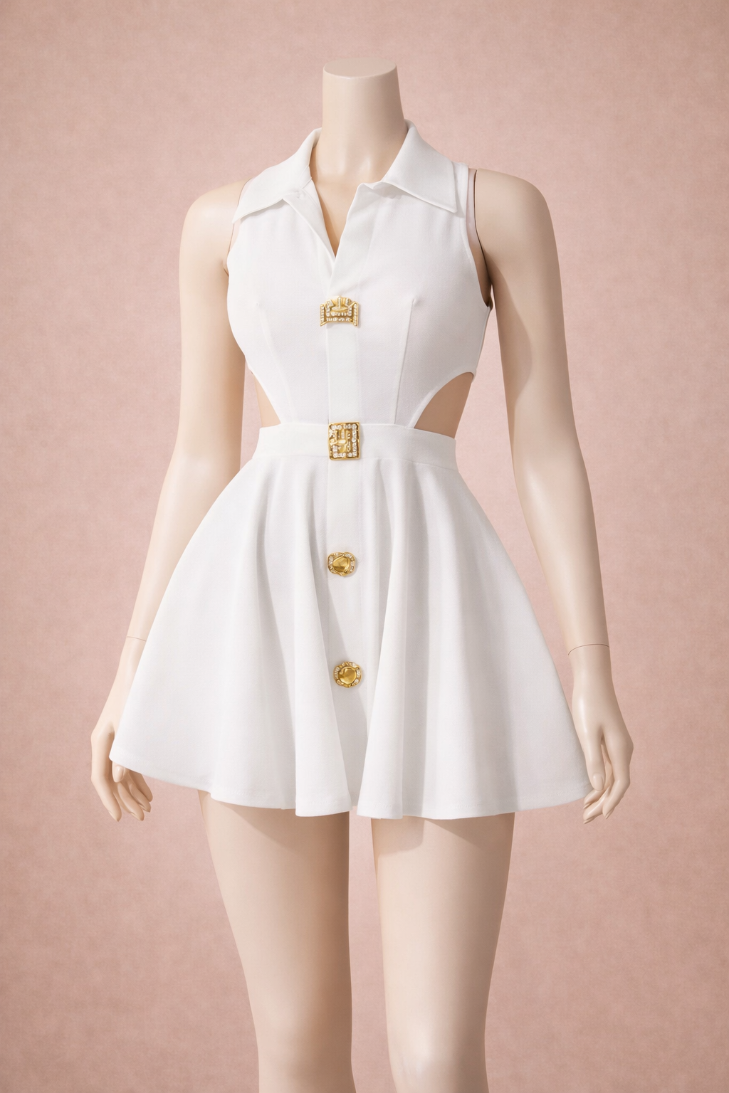 Robe unie taille haute plissée