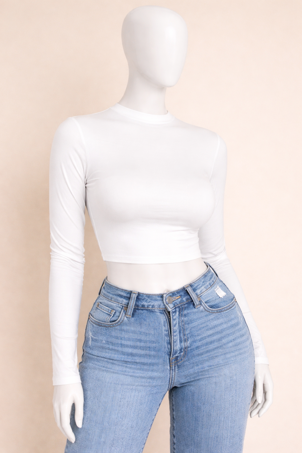 T-shirt crop top uni à manches longues