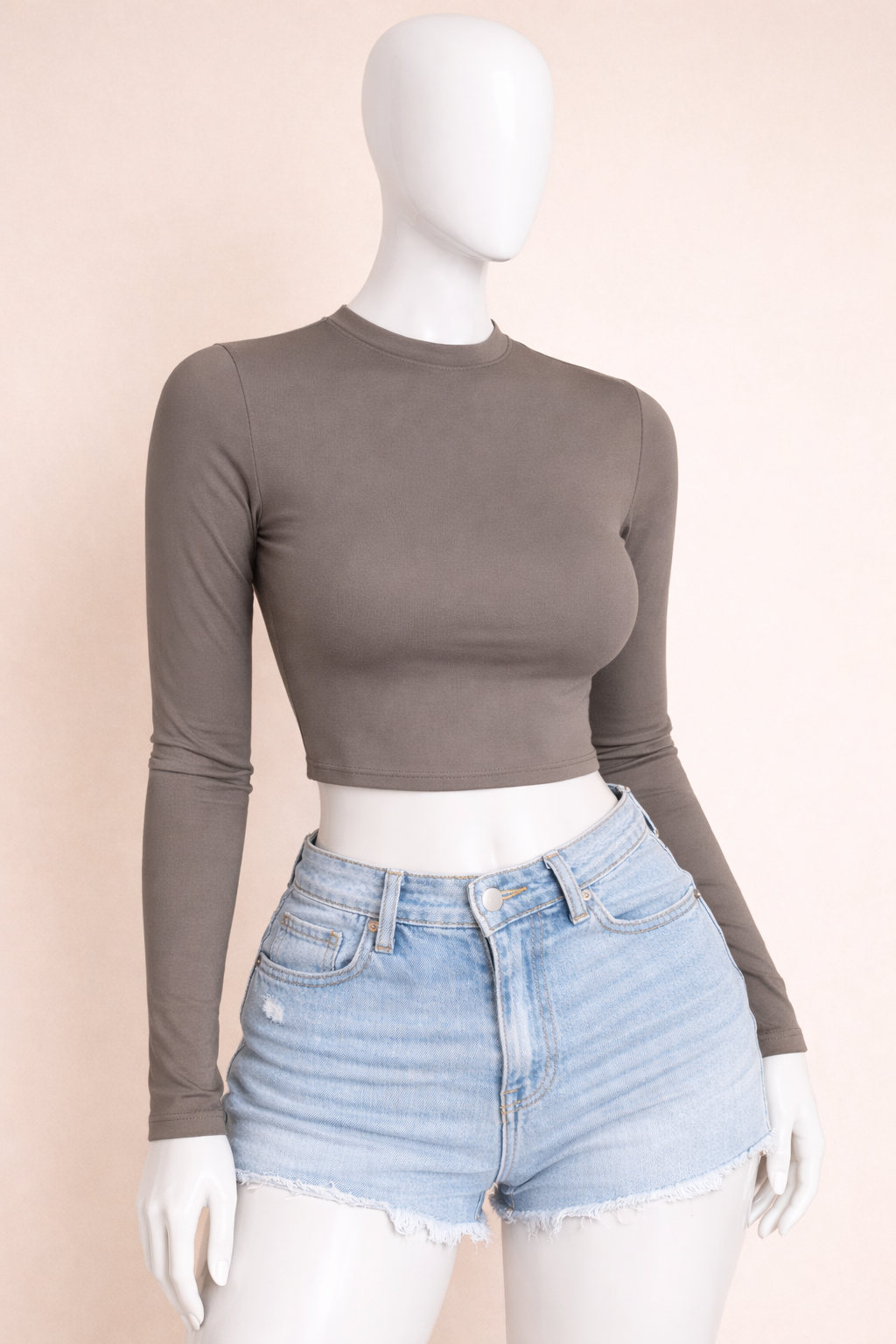 T-shirt crop top uni à manches longues