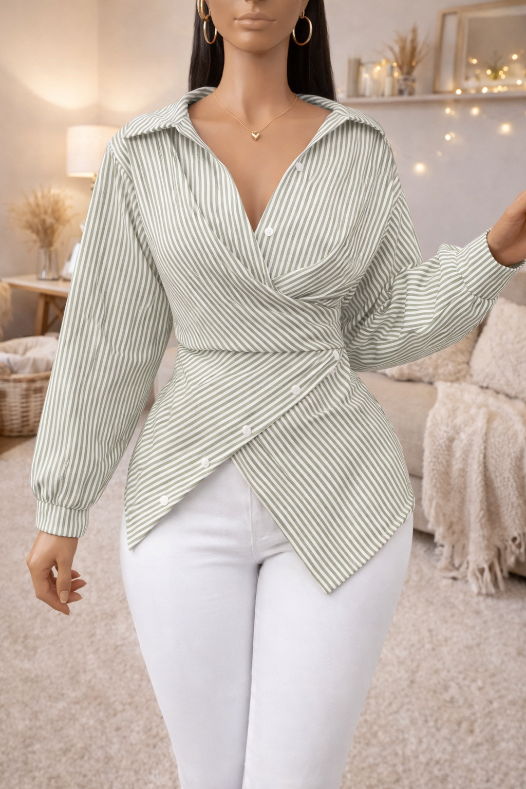 Blouse chic manches longues à rayures