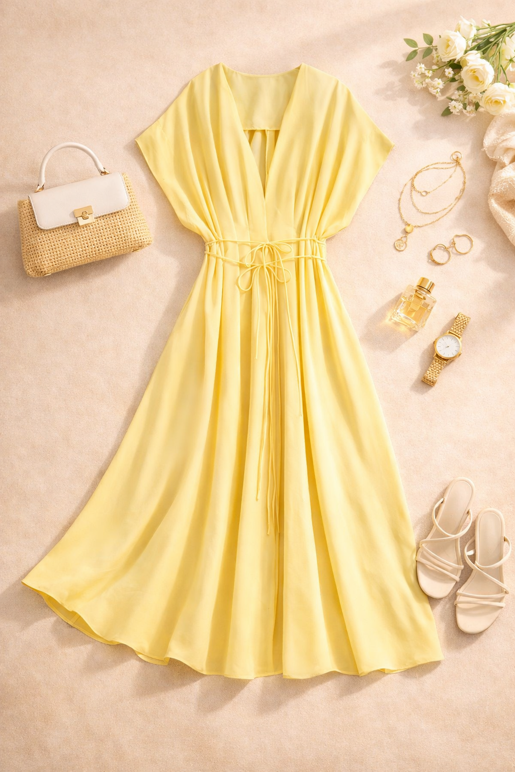 Robe midi fluide ceinturée