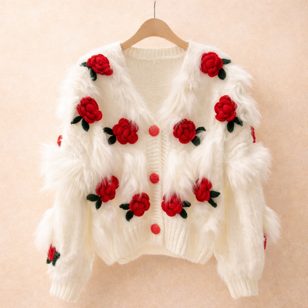 Pull ample à fleurs roses 3D