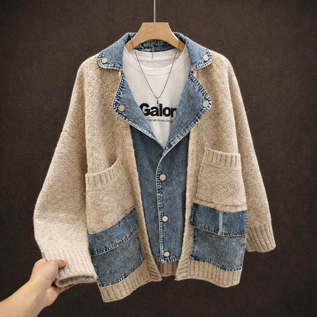 Cardigan en maille rétro effet denim