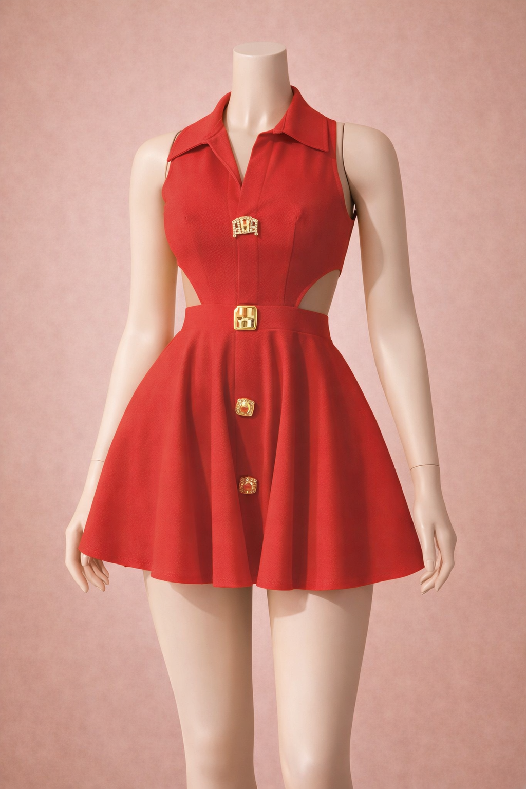 Robe unie taille haute plissée