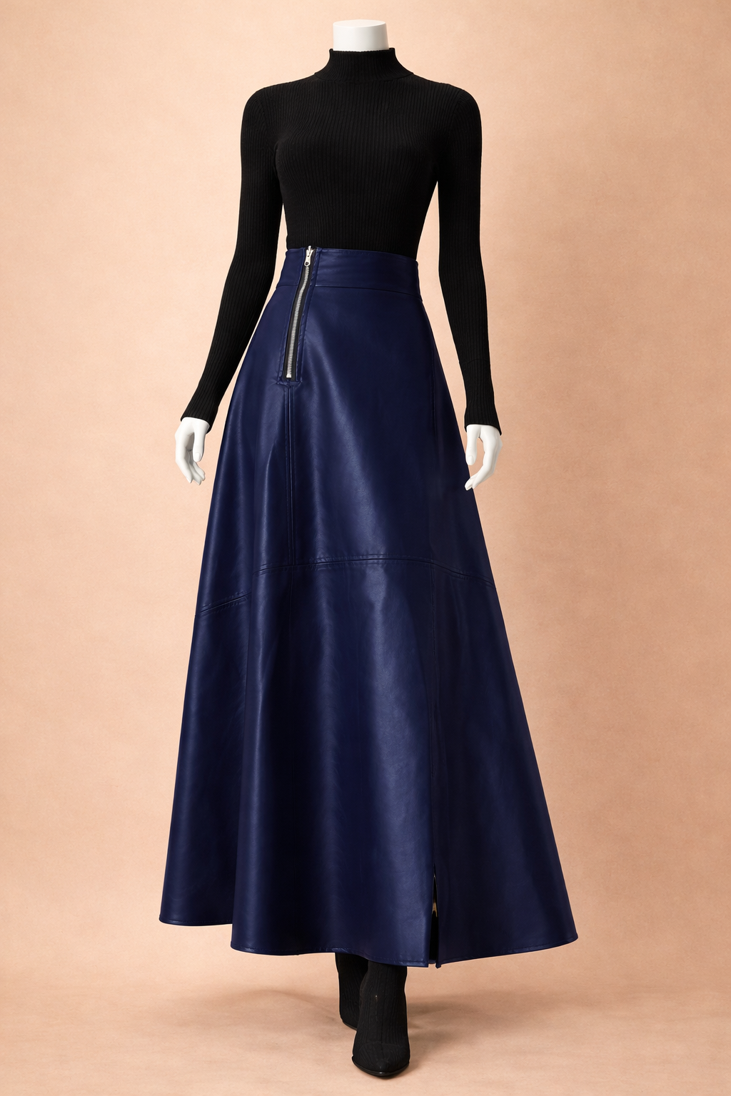 Jupe longue en cuir PU