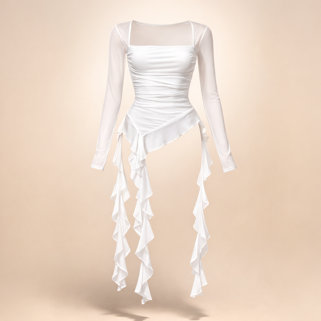 T-shirts sexy à manches longues à volants