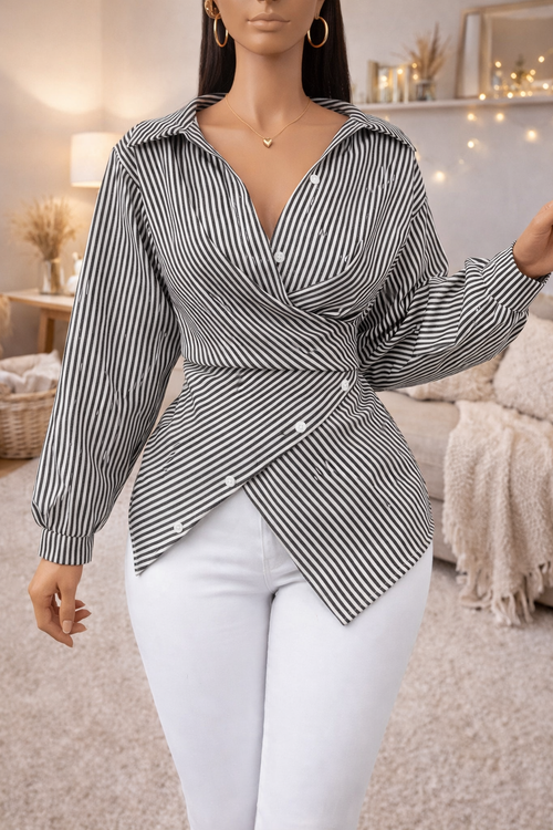 Blouse chic manches longues à rayures