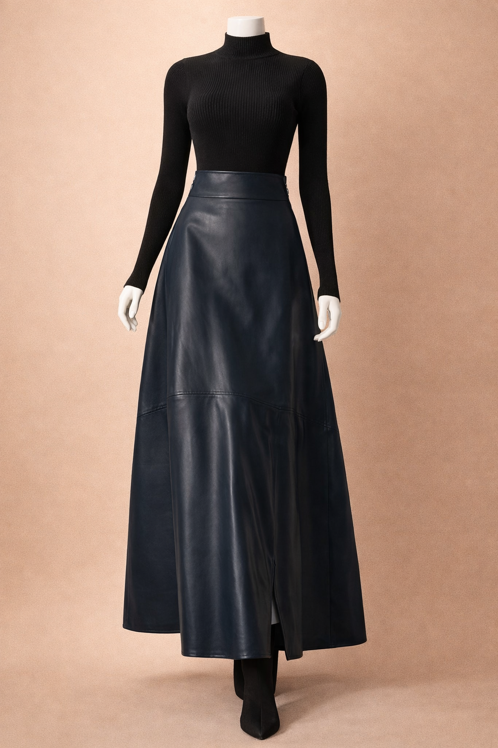 Jupe longue en cuir PU