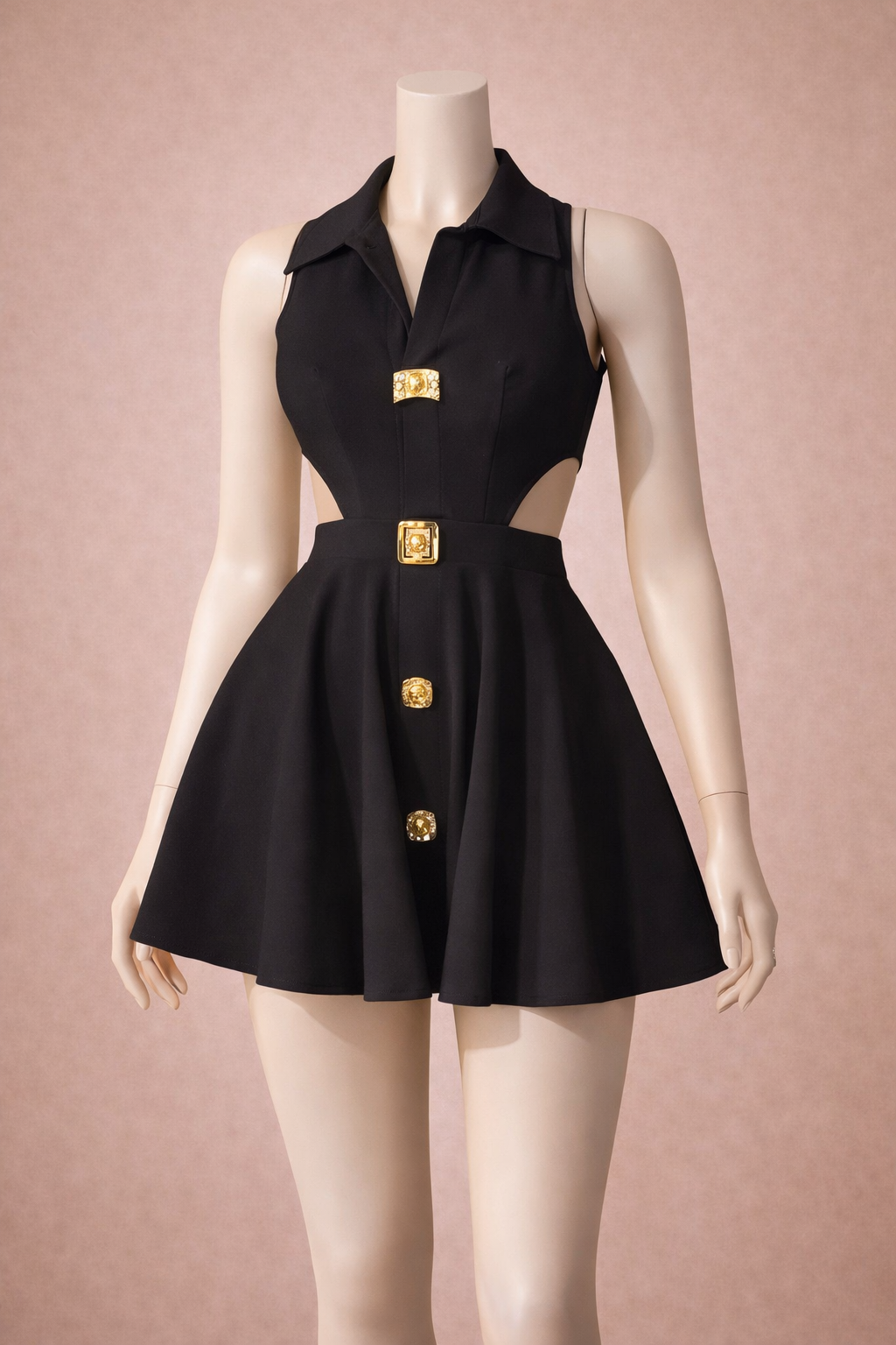 Robe unie taille haute plissée