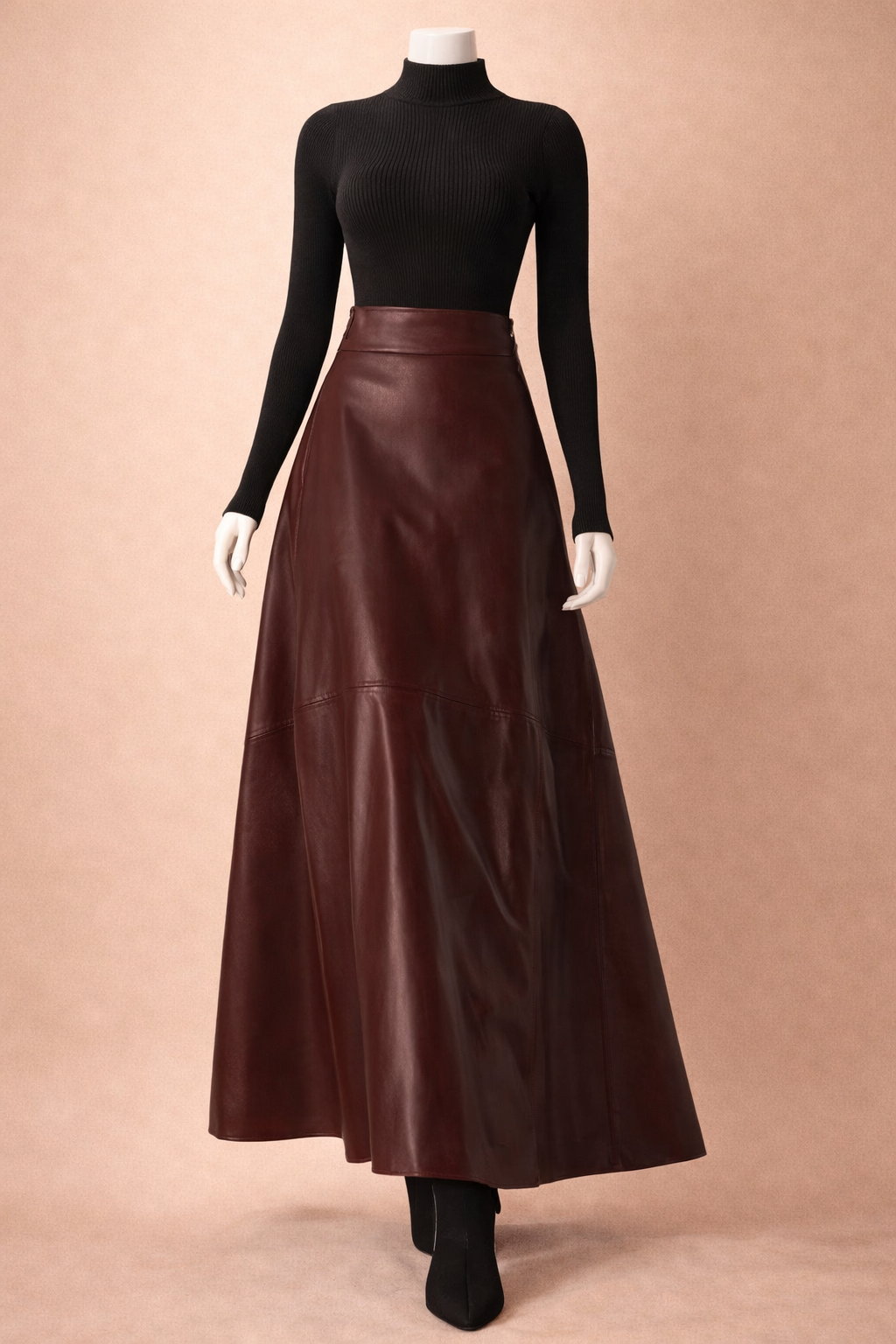 Jupe longue en cuir PU