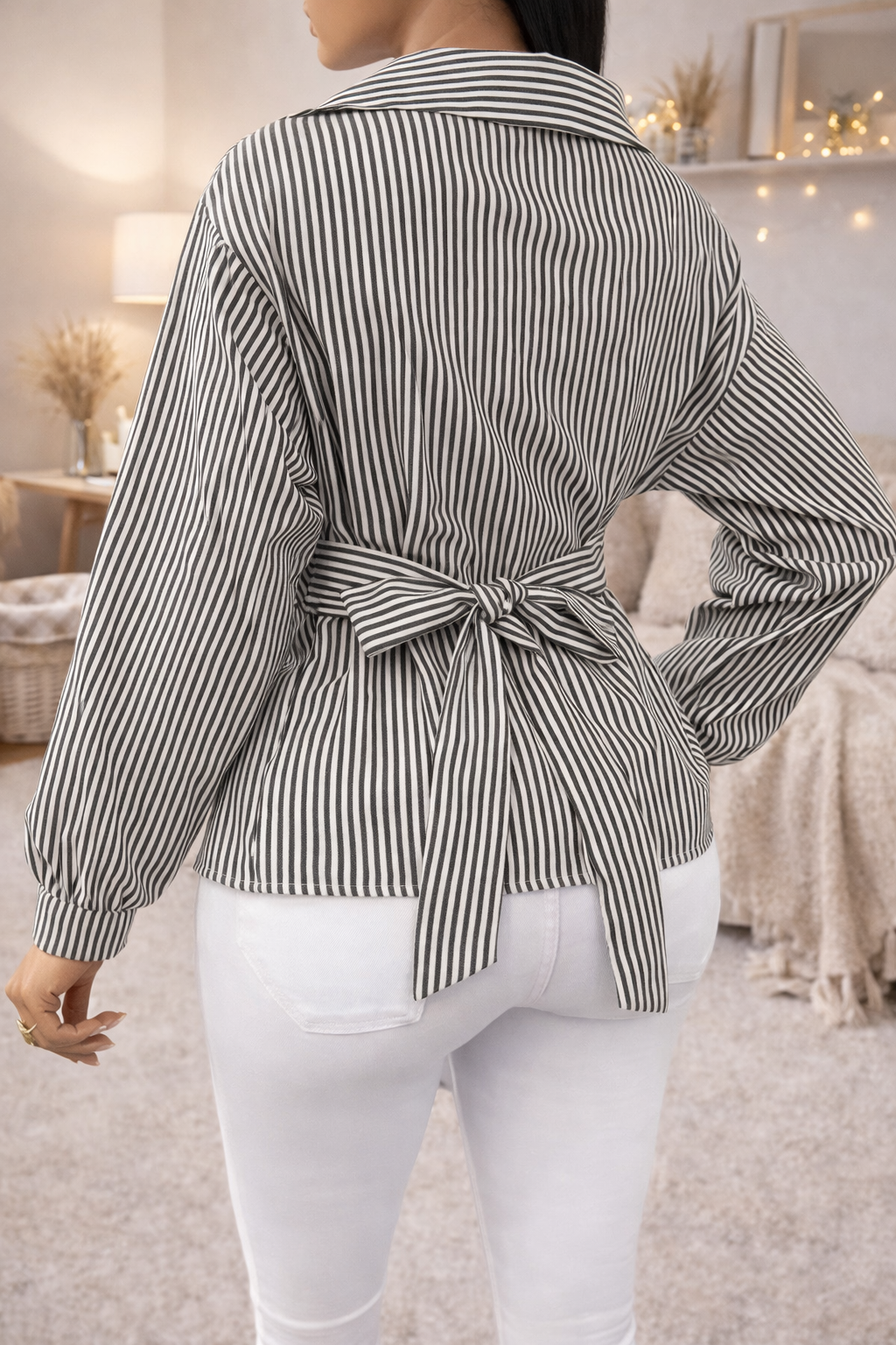 Blouse chic manches longues à rayures