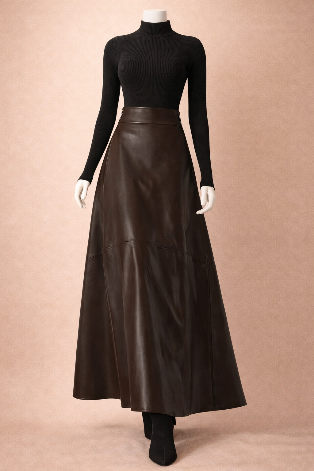 Jupe longue en cuir PU