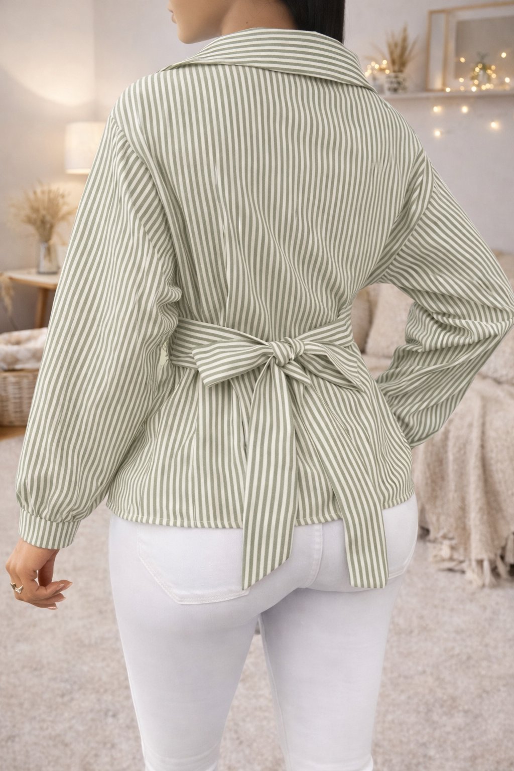 Blouse chic manches longues à rayures